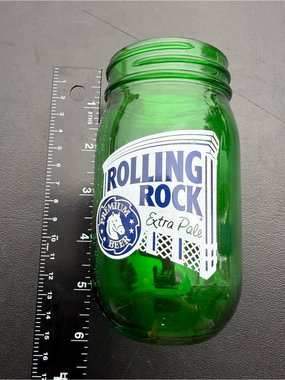 Rolling Rock Beer 16 Oz Mason Jar Glass Green American Beer Rare